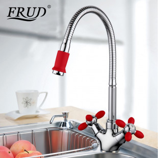 R43127-10 Смеситель для кухни гибкий излив 2-х вент крепение гайка FRUD 43127-10 Красный